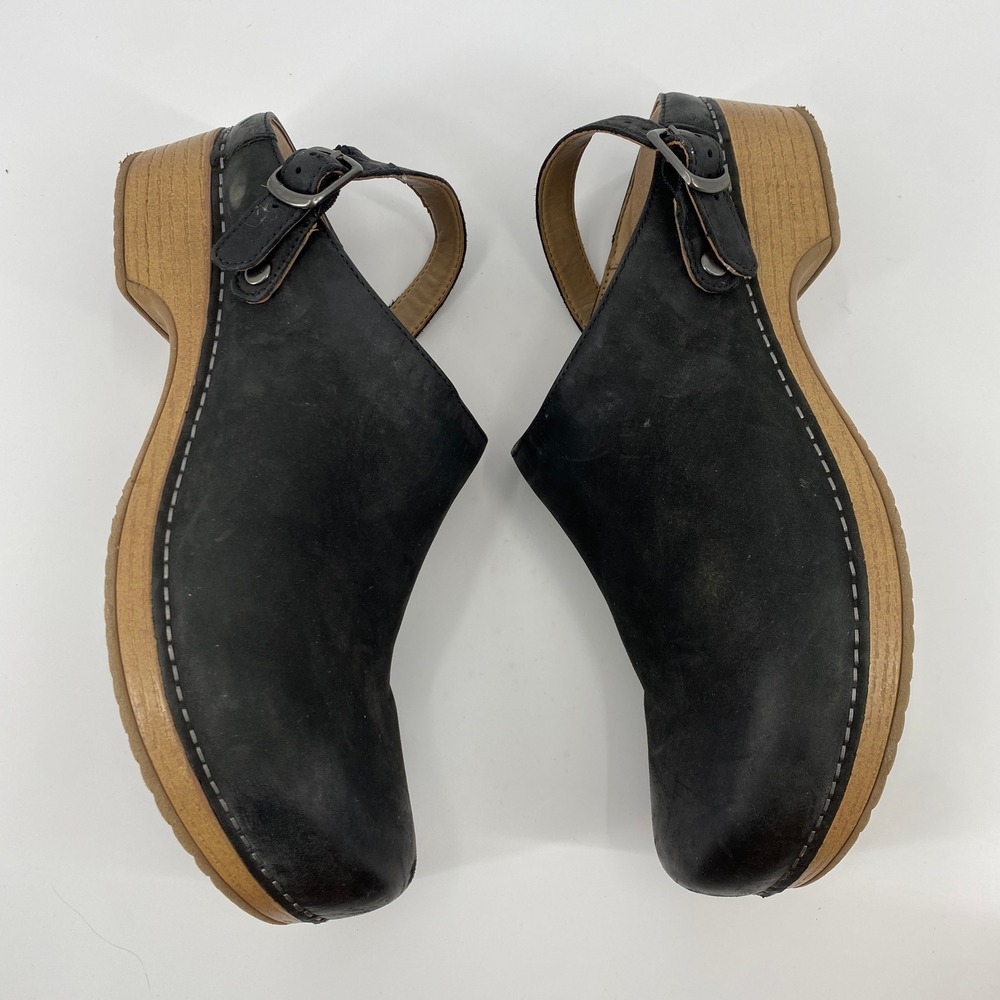 Dansko Clog Mules Womens 40 Black Leather Slingback Buckle Comfort Shoes - Picture 9 of 10